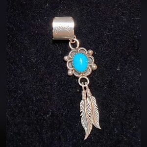 Vintage Sterling And Turquoise Ear Cuff